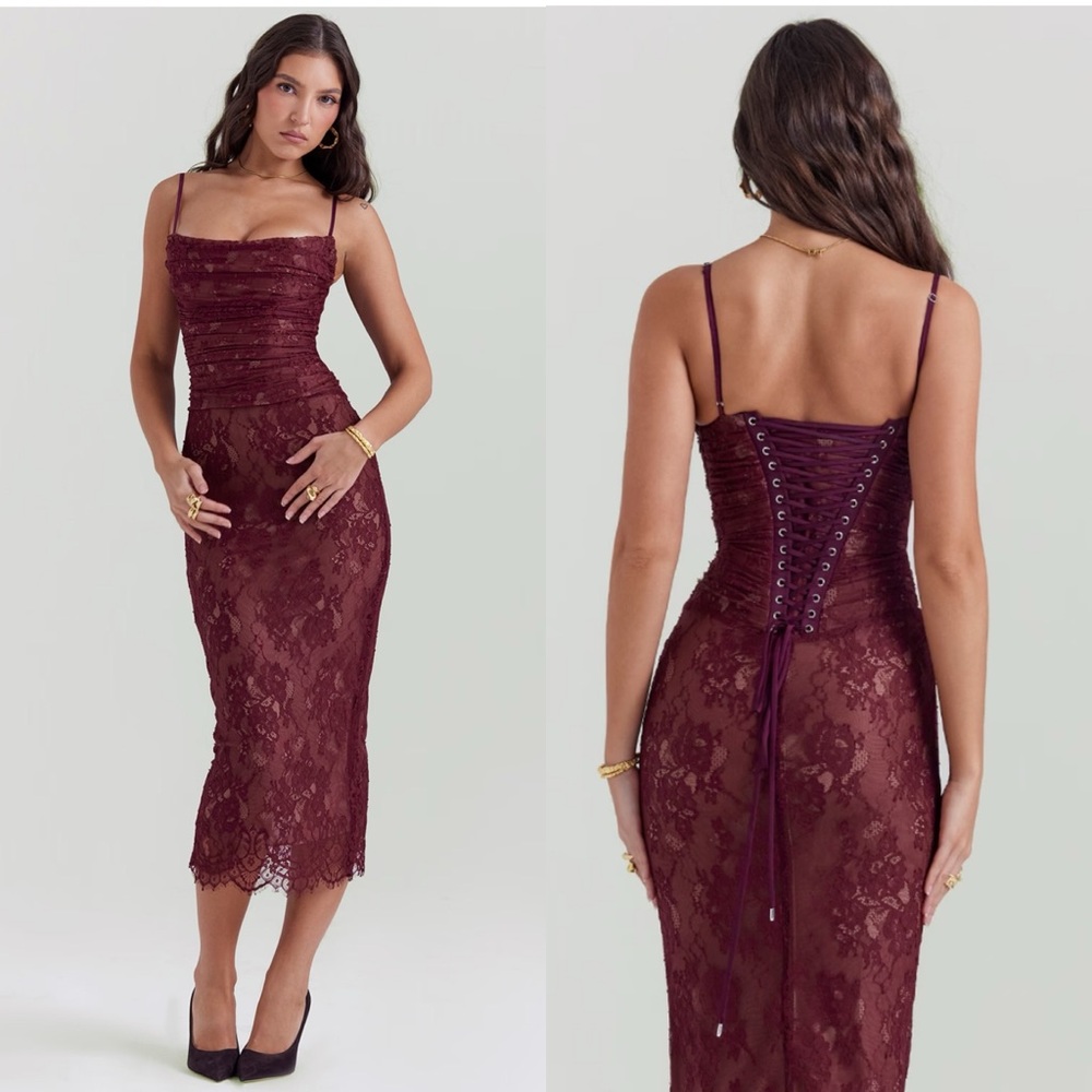 House of CB Burgundy Lace Midi Dress